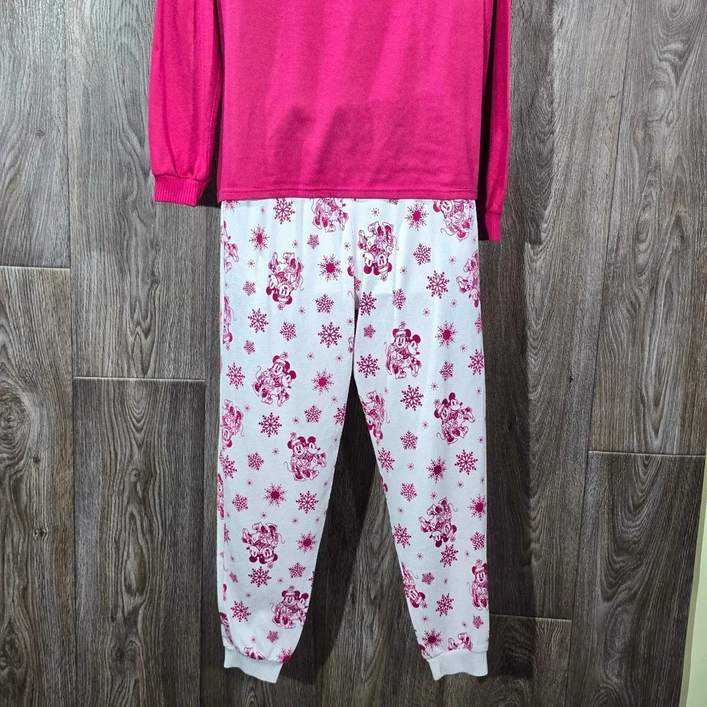 Disney Mickey Minnie Holiday Pajama Set‎ XS Rose Sangria Raglan Sleepwear - Picture 15 of 16